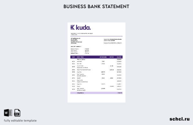 цифровая загрузка Нигерия Выписка со счета организации KudaBank Шаблон в формате